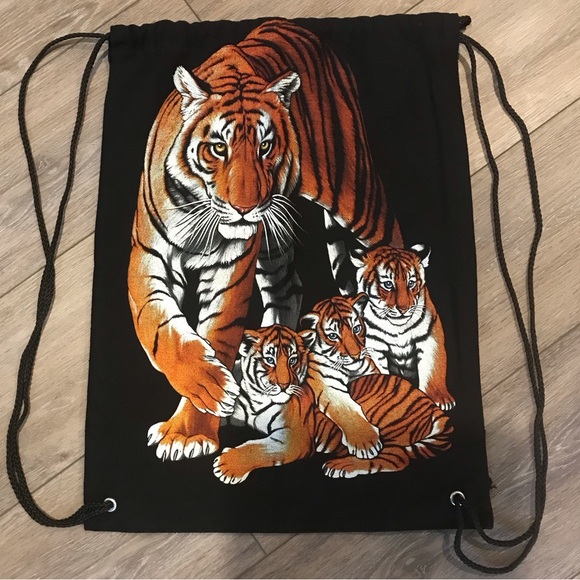 Tiger Print Drawstring Backpack - Picture 1 of 5